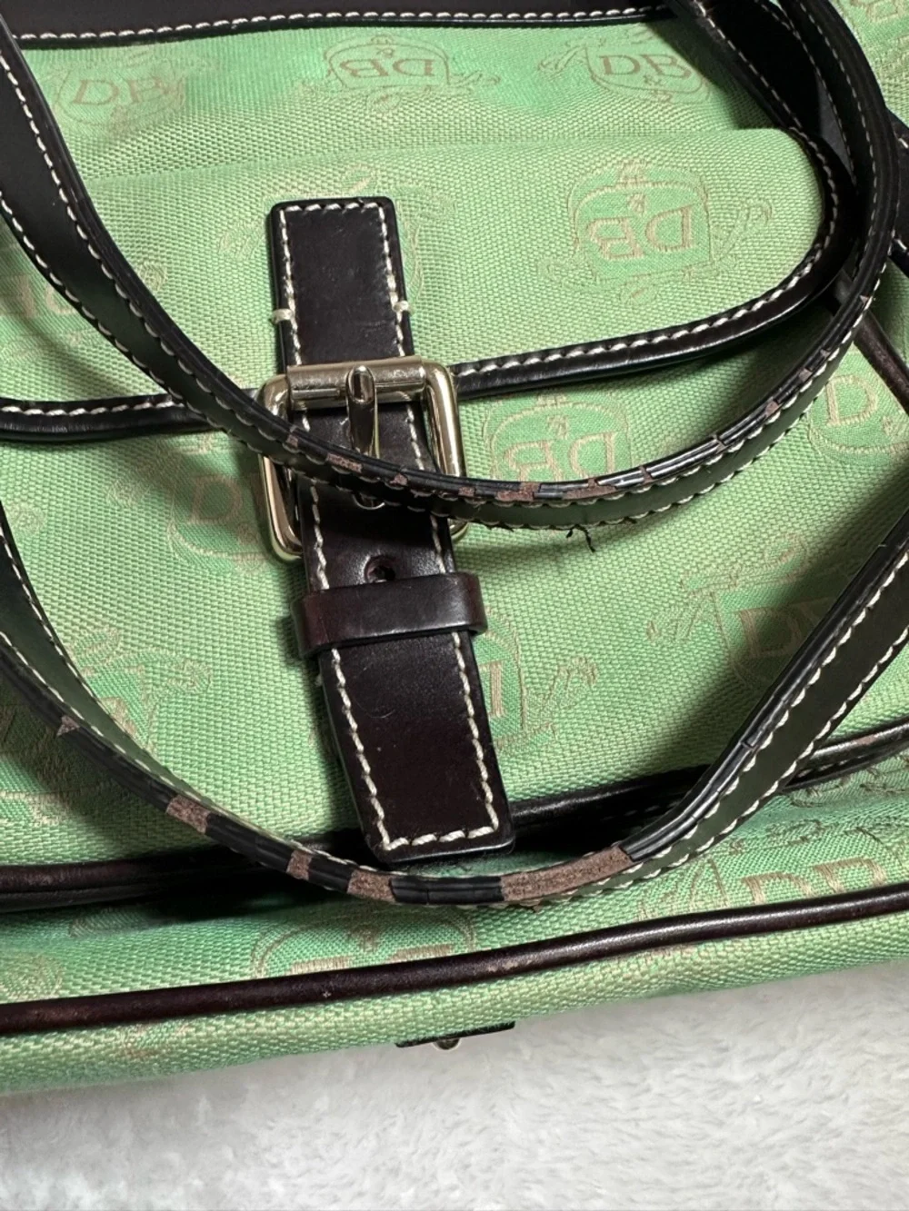 Dooney & Bourke Vintage Canvas Tote Bag Matching Coin Purse Set green/brown